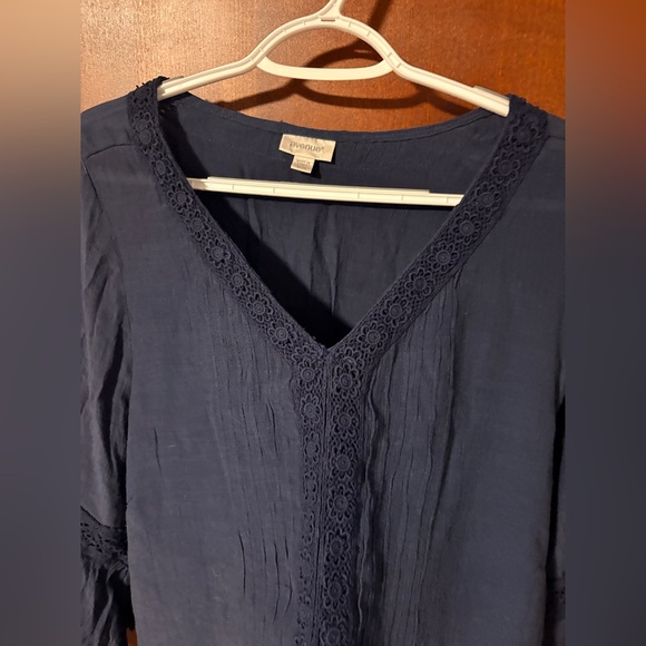 Avenue Deep Blue Lace Trim Top - Picture 2 of 7